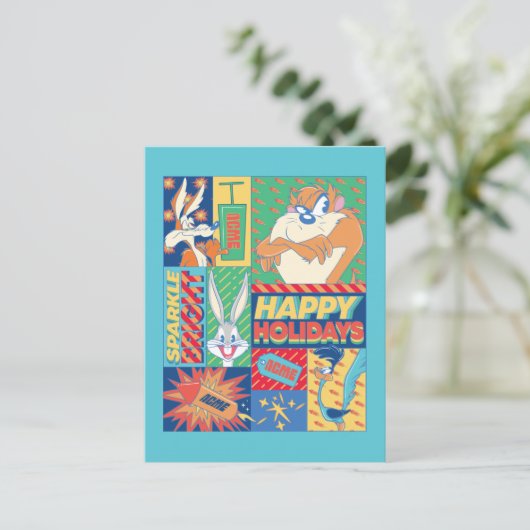 LOONEY TUNES™ | Sparkle Bright Happy Holidays Postkarte (Stehend Vorderseite)