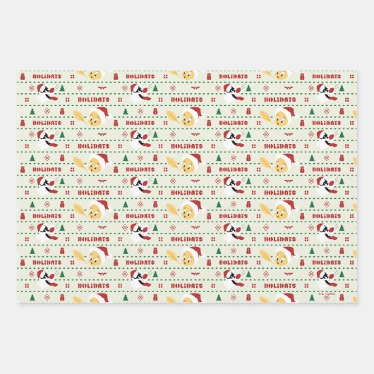LOONEY TUNES™ SYLVESTER™ & TWEETY™ Urlaubsmuster Geschenkpapier Set (Vorderseite 2)