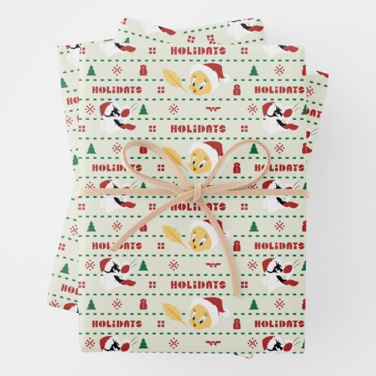 LOONEY TUNES™ SYLVESTER™ & TWEETY™ Urlaubsmuster Geschenkpapier Set (Beispiel)