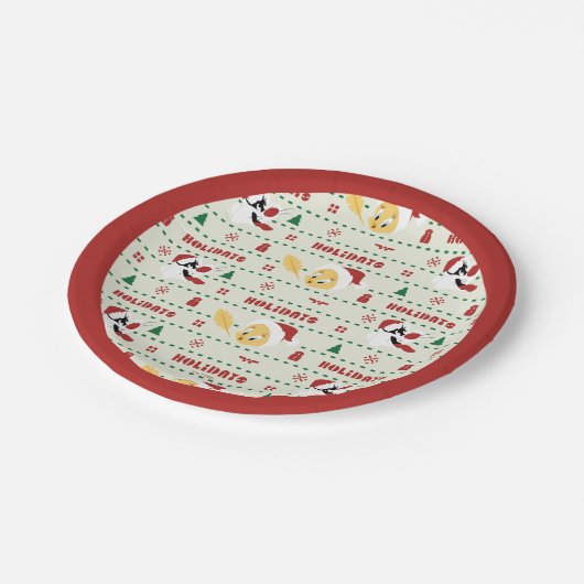 LOONEY TUNES™ SYLVESTER™ & TWEETY™ Urlaubsmuster Pappteller (Schrägansicht)