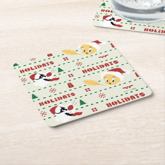 LOONEY TUNES™ SYLVESTER™ & TWEETY™ Urlaubsmuster Rechteckiger Pappuntersetzer (angewinkelt)