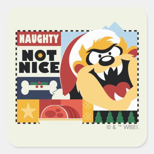 LOONEY TUNES™ TAZ™ Naughty Not Nice Quadratischer Aufkleber (Vorderseite)
