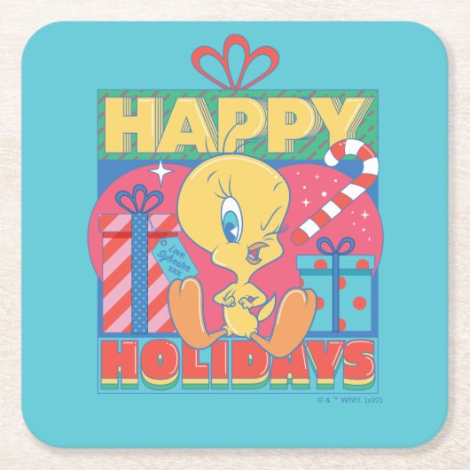 LOONEY TUNES™ | TWEETY™ Happy Holidays Rechteckiger Pappuntersetzer (Vorderseite)