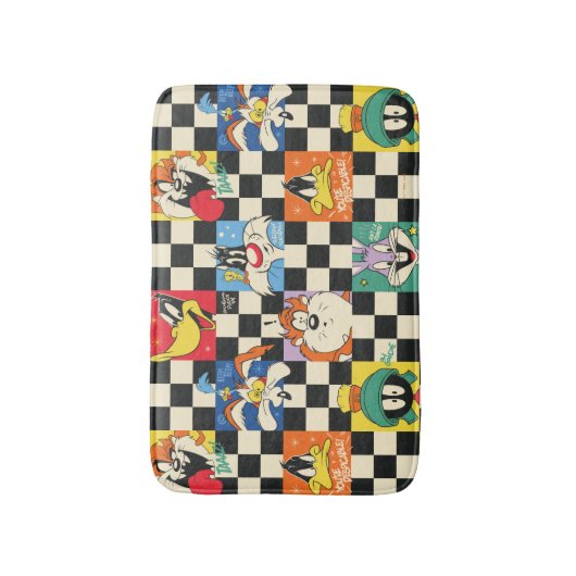 LOONEY TUNES™ Zeichen auf Schwarz/Weiß-Schachbrett Badematte (Vorderseite Vertikal)