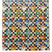 LOONEY TUNES™ Zeichen auf Schwarz/Weiß-Schachbrett Duschvorhang (Vorderseite)