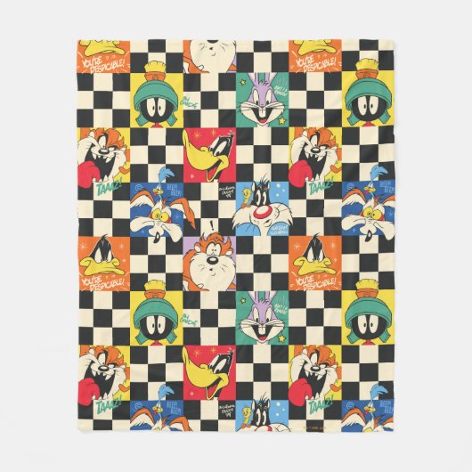 LOONEY TUNES™ Zeichen auf Schwarz/Weiß-Schachbrett Fleecedecke (Vorderseite)