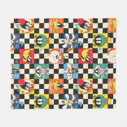 LOONEY TUNES™ Zeichen auf Schwarz/Weiß-Schachbrett Fleecedecke (Vorderseite (Horizontal))