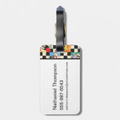 LOONEY TUNES™ Zeichen auf Schwarz/Weiß-Schachbrett Gepäckanhänger (Rückseite vertikal)