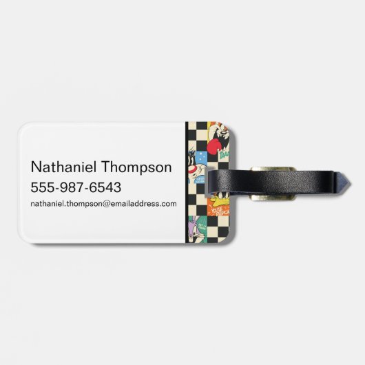 LOONEY TUNES™ Zeichen auf Schwarz/Weiß-Schachbrett Gepäckanhänger (Rückseite horizontal)