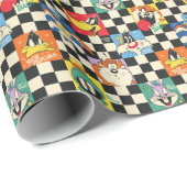 LOONEY TUNES™ Zeichen auf Schwarz/Weiß-Schachbrett Geschenkpapier (Rolleneckpunkt)