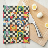 LOONEY TUNES™ Zeichen auf Schwarz/Weiß-Schachbrett Geschirrtuch (Viertel Falte)