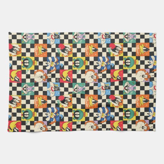 LOONEY TUNES™ Zeichen auf Schwarz/Weiß-Schachbrett Geschirrtuch (Horizontal)