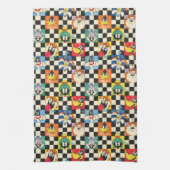 LOONEY TUNES™ Zeichen auf Schwarz/Weiß-Schachbrett Geschirrtuch (Vertikal)