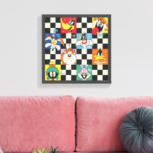 LOONEY TUNES™ Zeichen auf Schwarz/Weiß-Schachbrett Leinwanddruck (Insitu (Wohnzimmer))