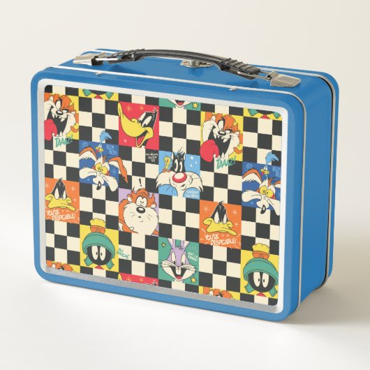 LOONEY TUNES™ Zeichen auf Schwarz/Weiß-Schachbrett Metall Brotdose (Rückseite)