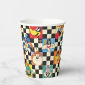 LOONEY TUNES™ Zeichen auf Schwarz/Weiß-Schachbrett Pappbecher (Links)