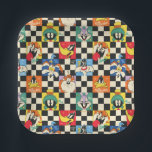 LOONEY TUNES™ Zeichen auf Schwarz/Weiß-Schachbrett Pappteller<br><div class="desc">LOONEY TUNES™ | Karo dieses lustige Muster mit bunten Looney Tunes Charakteren über einen Schachbrett Hintergrund!</div>