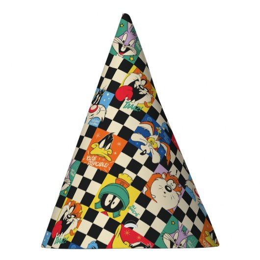 LOONEY TUNES™ Zeichen auf Schwarz/Weiß-Schachbrett Partyhütchen (Rechts)