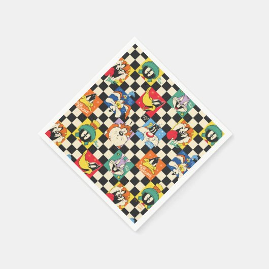 LOONEY TUNES™ Zeichen auf Schwarz/Weiß-Schachbrett Serviette (Ecke)