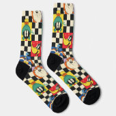 LOONEY TUNES™ Zeichen auf Schwarz/Weiß-Schachbrett Socken (Rechts)