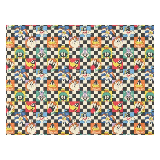 LOONEY TUNES™ Zeichen auf Schwarz/Weiß-Schachbrett Tischdecke (Vorderseite (Horizontal))