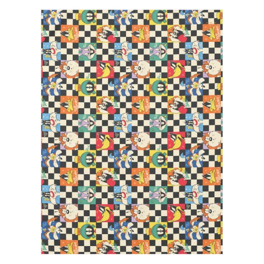 LOONEY TUNES™ Zeichen auf Schwarz/Weiß-Schachbrett Tischdecke (Vorderseite)