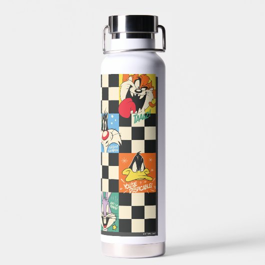 LOONEY TUNES™ Zeichen auf Schwarz/Weiß-Schachbrett Trinkflasche (Rückseite)