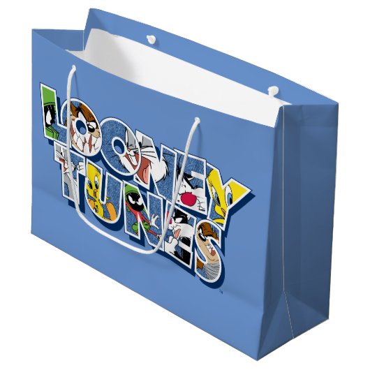 LOONEY TUNES™ Zeichen in Buchstaben Große Geschenktüte (Vorderseite Schrägansicht)