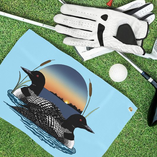 Loons Couple Sunset Blue Golfhandtuch