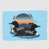 Loons Couple Sunset Blue Golfhandtuch (Horizontal)