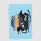 Loons Couple Sunset Blue Golfhandtuch (Vorderseite)