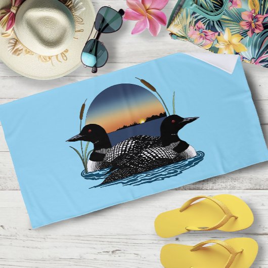 Loons Couple Sunset Blue Strandtuch
