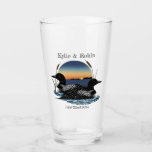 Loons Sunset Blue Glas<br><div class="desc">Ein paar Löwen auf dem See mit Sonnenuntergang und ein paar Kater dahinter</div>