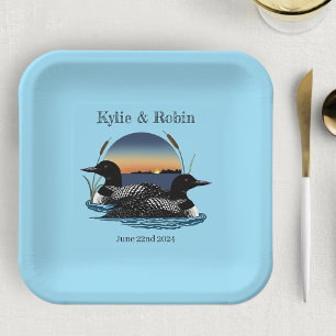 Loons Sunset Blue Pappteller