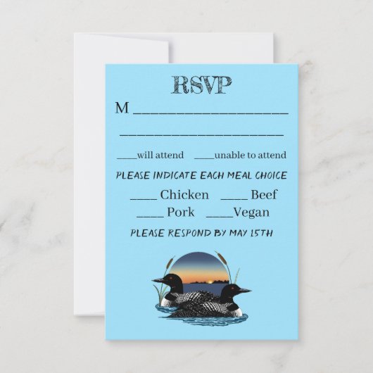 Loons Sunset Blue RSVP Karte (Vorderseite)