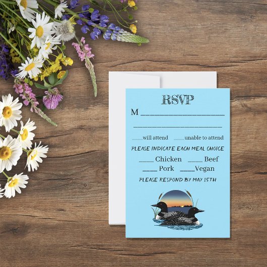 Loons Sunset Blue RSVP Karte