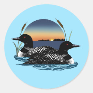 Loons Sunset Blue Runder Aufkleber