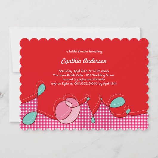 Loopy LIEBE Plaid Craft Chic Brautparty Party Einladung (Vorderseite)