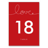 Loopy Liebe Red Heart Wedding Tischnummer Card (Rückseite)
