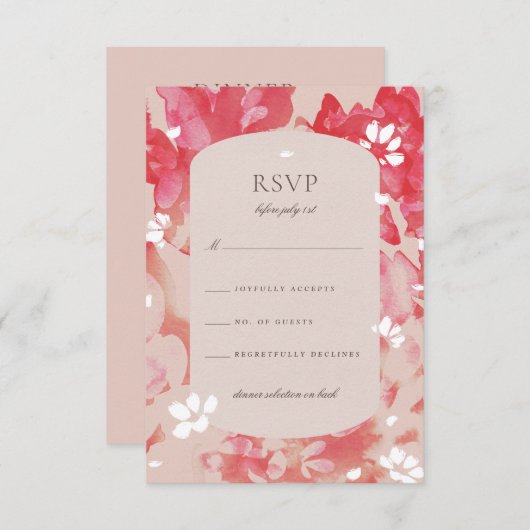 Loose Aquarellfarbe Rosa Blütenrot Korallenrot UAW RSVP Karte (Vorne/Hinten)