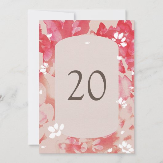 Loose Aquarellfarbe Rosa Tischnummern (Vorderseite)