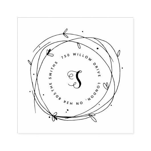 Loose Wreath Monogramm | Briefmarke aus Kautschuk Gummistempel (Prägung)
