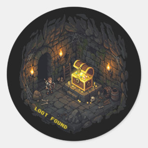 Loot Funden Fantasy Dungeon Pixel Art Design Runder Aufkleber