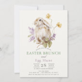 Lop Bunny Purple Lilac Floral Easter Brunch Einladung (Vorderseite)