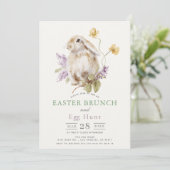 Lop Bunny Purple Lilac Floral Easter Brunch Einladung (Stehend Vorderseite)
