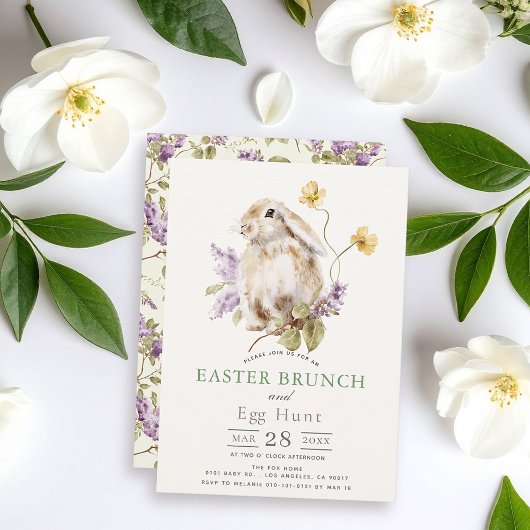 Lop Bunny Purple Lilac Floral Easter Brunch Einladung