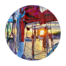 Lopez Island Sunset on Sailboats Cutting Board