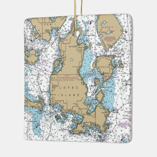 Lopez Island WA Chart Keramikornament (Links)