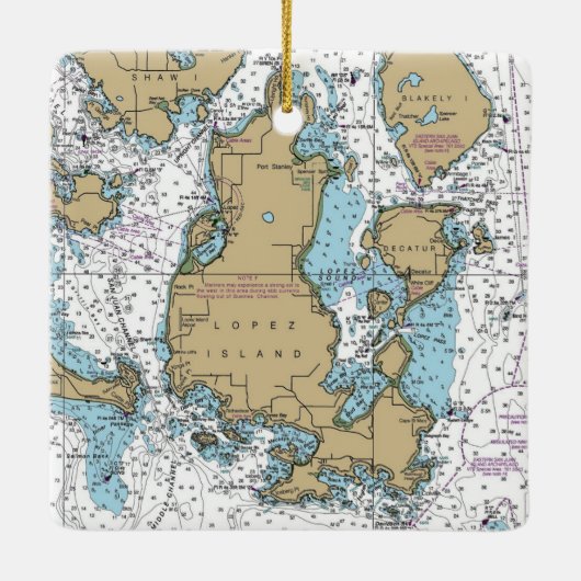 Lopez Island WA Chart Keramikornament (Rückseite)