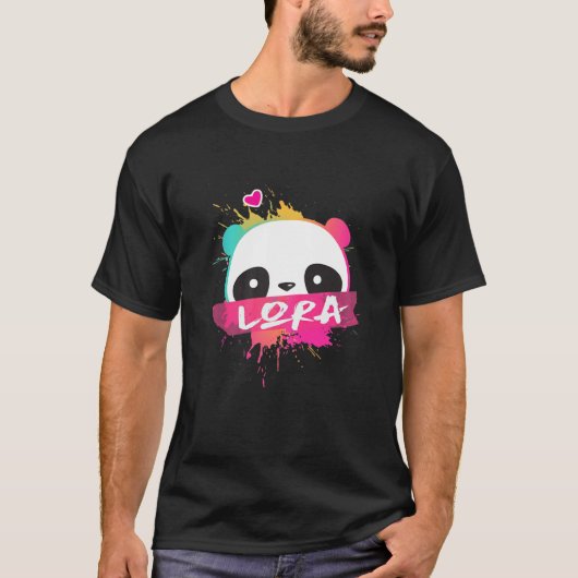 LORA - Schöner Mädchenname mit Adorable Panda T-Shirt (Vorderseite)
